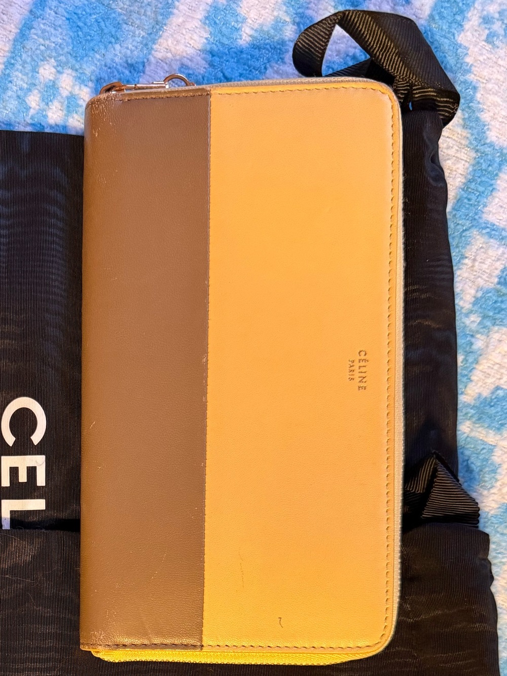 Celine Two-Tone Zipped Multi-Function Wallet in Taupe and Butter Yellow